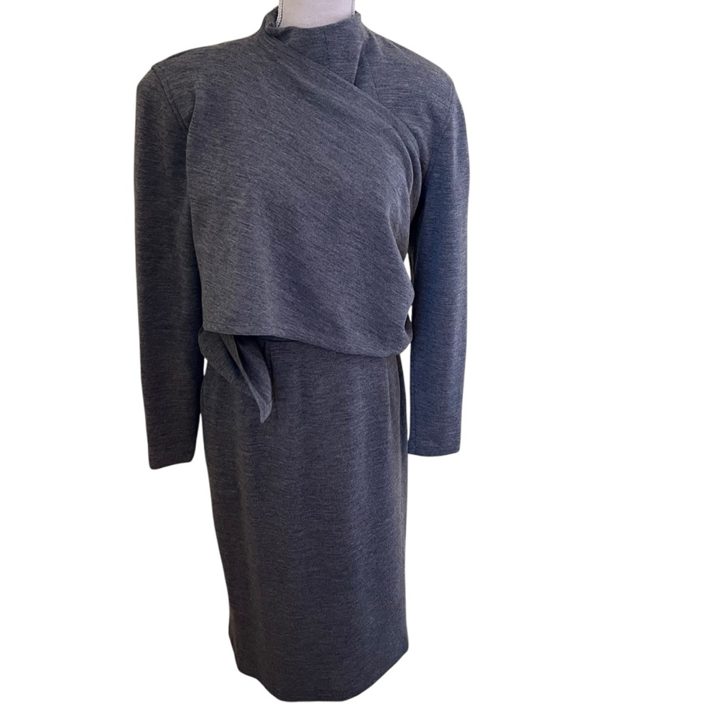 Avanzare Vintage Wool Mock Neck Long Sleeve Dress with Attached Scarf Detail
